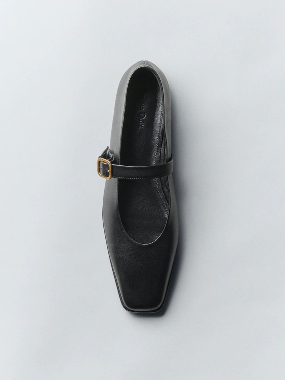 Massimo Dutti Black Leather Mary Jane Flats with Gold Buckles